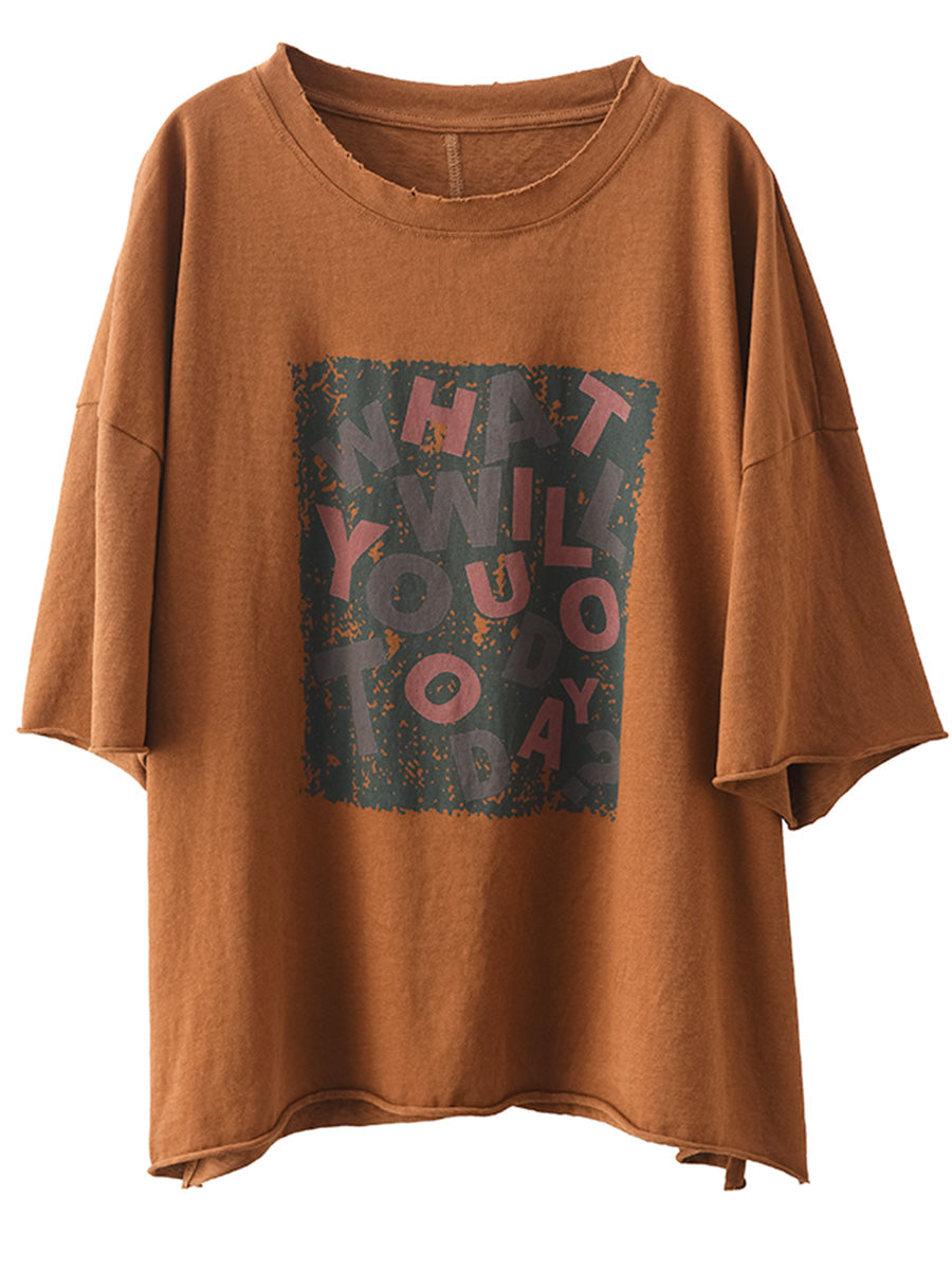 Women Summer Casual Print O-Neck Loose Cotton Shirt BN1020 Ada Fashion