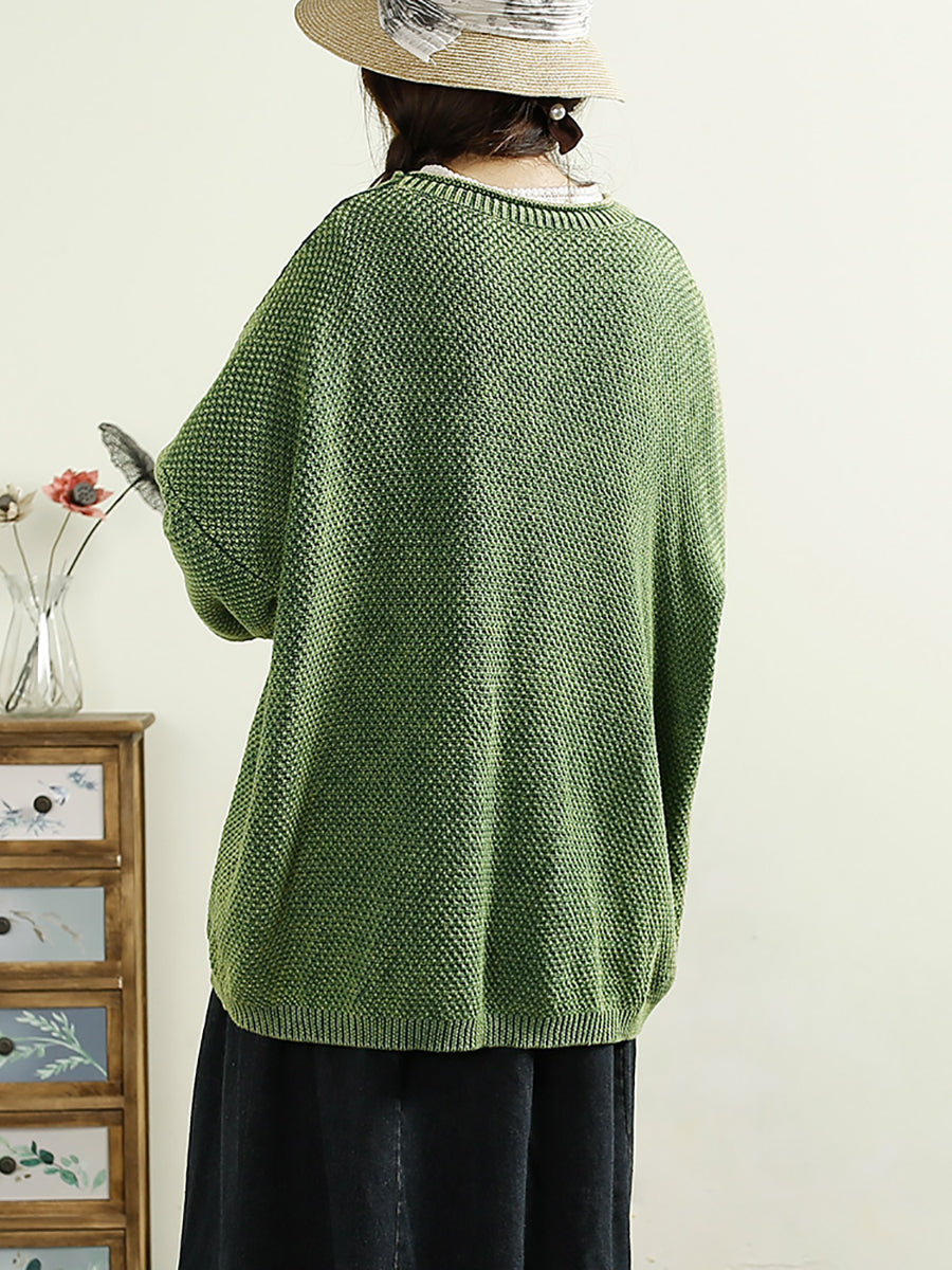 Women Casual Autumn O-Neck Solid Knit Sweater AT1025 BUYKUD