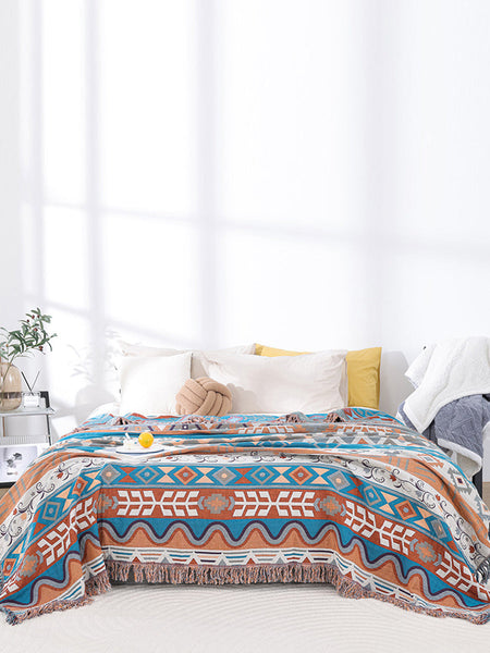 Cotton Summer Nap Ethnic Jacquard Tassel Spliced Blanket AS1033 Ada Fashion