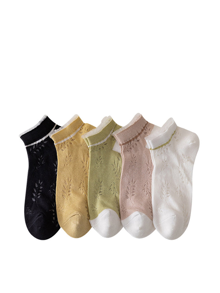 5 Pairs Women Artsy Summer Thin Cutout Socks II1032 BUYKUD