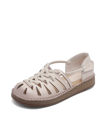 Leather Sandals Heel Low Women Weave Summer FashionChic