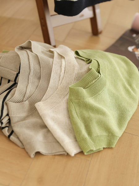 Women Summer Casual Stripe Knitted O-Neck Linen Vest CX004 BUYKUD