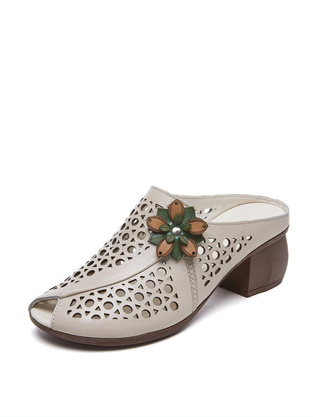 Women Summer Artsy Leather Cutout Flower Spliced Sandals OP1048 MXXZ