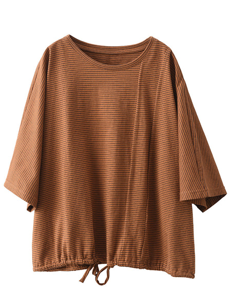 Women Summer Casual Stripe Strap Cotton Shirt BN1043 Ada Fashion