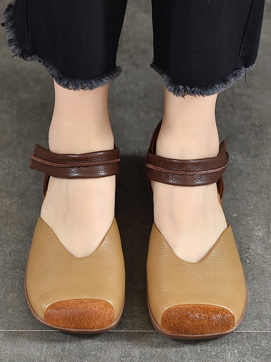 Women Summer Leather Colorblock Flat Shoes QW1039 Ada Fashion