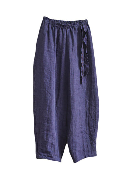 Women Casual Solid Drawstring Loose Linen Turnip Pants CX045 QYMM