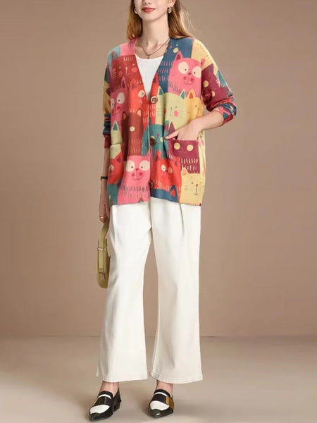 Women Spring Cute Cat Knitted Cardigan Sweater PA1005 Ada Fashion