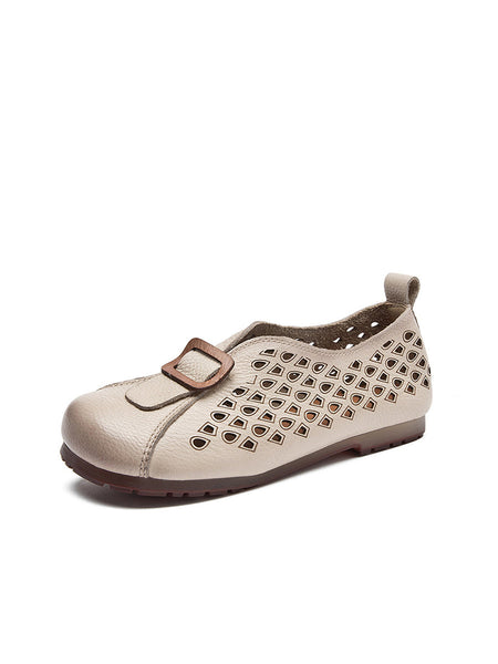 Leather Shoes Women Spliced Vintage Flat Summer FashionChic
