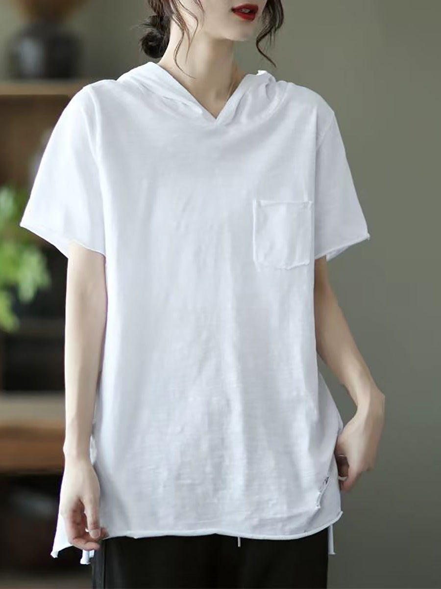 Women Summer Solid Hooded Casual Cotton Shirts SC1004 Ada Fashion