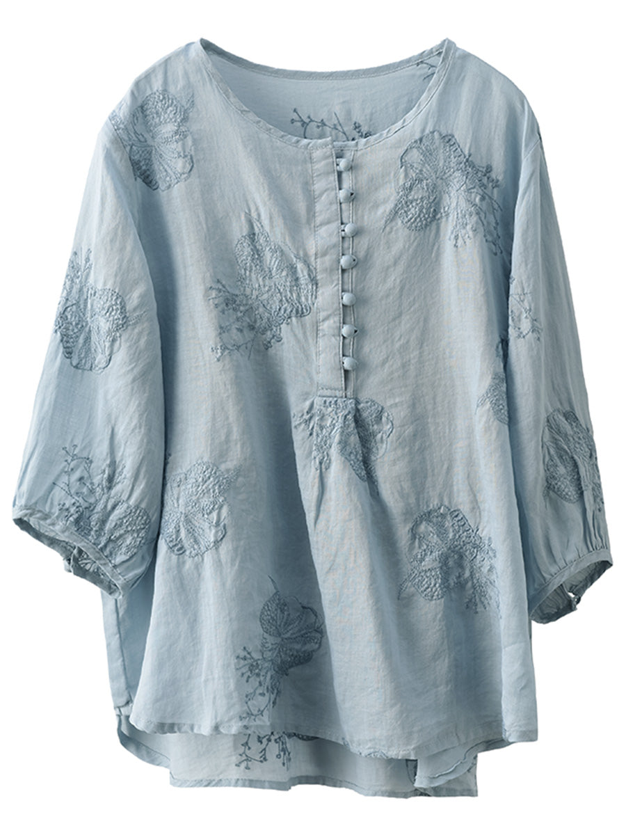 Women Summer Artsy Embroidery Ramie Shirt TY1020 Ada Fashion