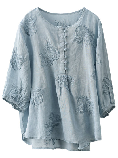 Women Summer Artsy Embroidery Ramie Shirt TY1020 Ada Fashion