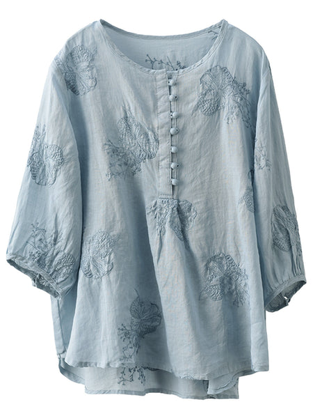 Women Summer Artsy Embroidery Ramie Shirt TY1020 Ada Fashion