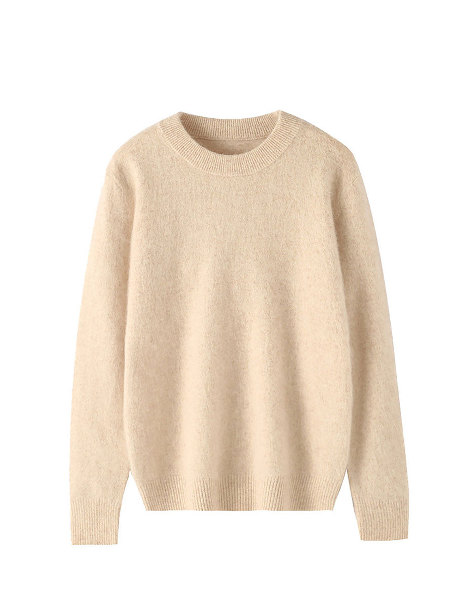 Women Autumn Casual O-Neck Soft 100%Wool Sweater QU030 BK