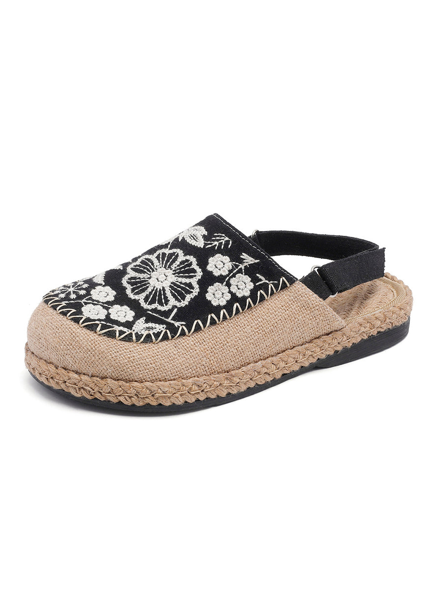 Women Sandals Linen Embroidery Ethnic Flower FashionChic