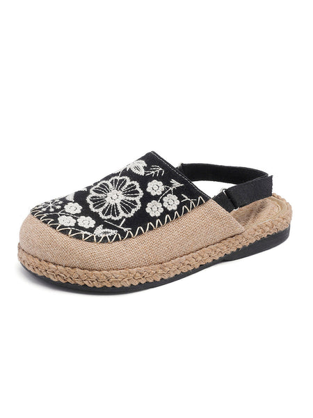 Women Sandals Linen Embroidery Ethnic Flower FashionChic