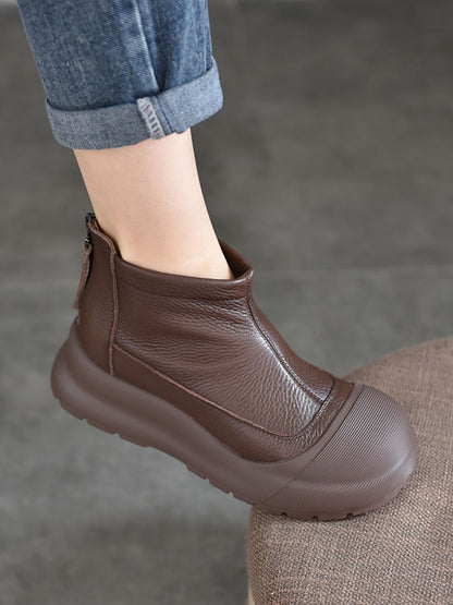 Women Autumn Genuine Leather Solid Platform Ankle Boots WG036 TZTJ