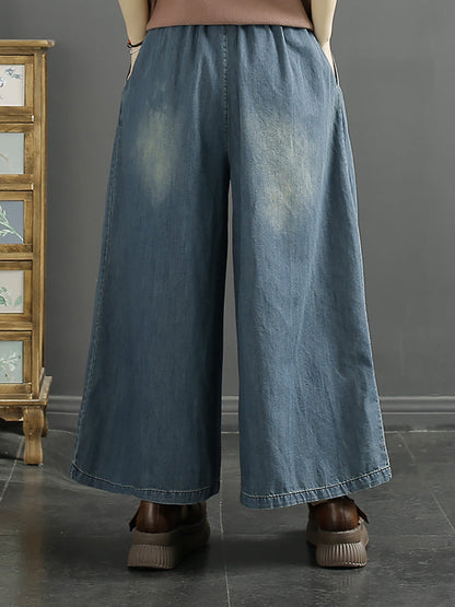 Women Ethnic Phoenix Embroidery Wide-leg Denim Pants KL1009 Ada Fashion