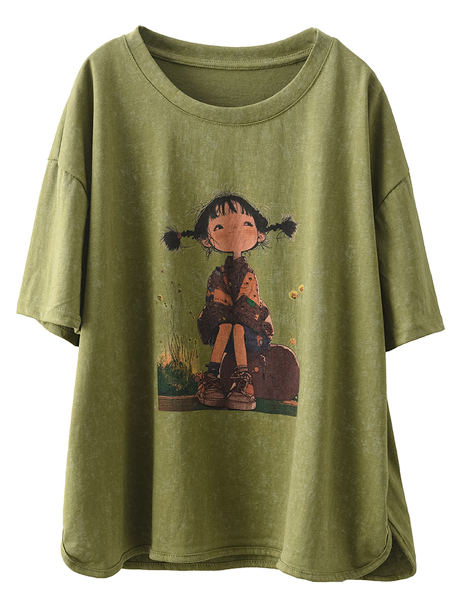 Women Summer Casual Print Retro Pullover Cotton Shirt OO1047 ZMMM