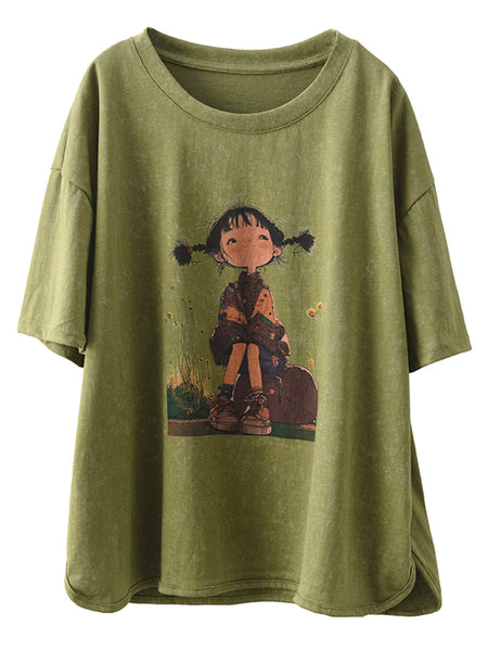 Women Summer Casual Print Retro Pullover Cotton Shirt OO1047 ZMMM