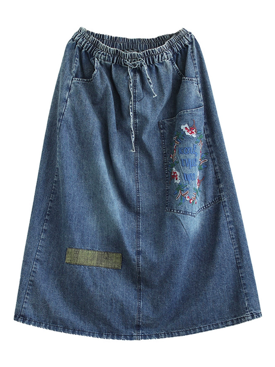 Women Artsy Flower Embroidery Denim Skirt CO1053 Ada Fashion