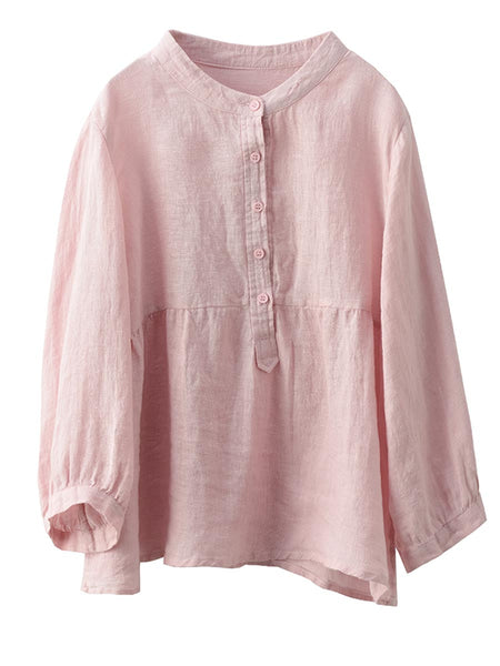 Women Retro Solid Spring Pullover Linen Shirt KL1030 Ada Fashion
