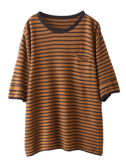 Women Summer Stripe Casaul Knitted Pullover Shirt SC1021 Ada Fashion