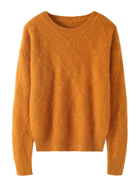 Women Autumn O-Neck Solid Rhomboids Wool Warm Knit Sweater AV1010 Genistyle Shop