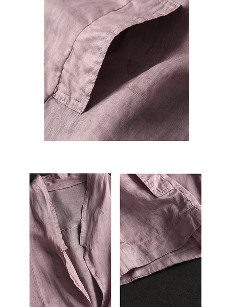 Women Vintage Solid Summer Ramie Thin Cardigan Shirt Coat SC1056 Ada Fashion