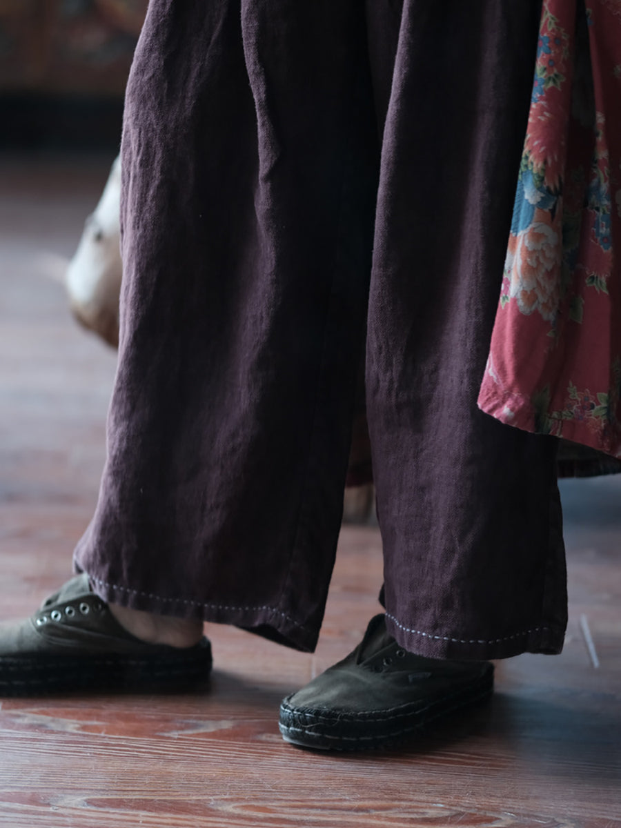 Women Summer Retro Solid Linen Wide-leg Pants XX1054 Ada Fashion