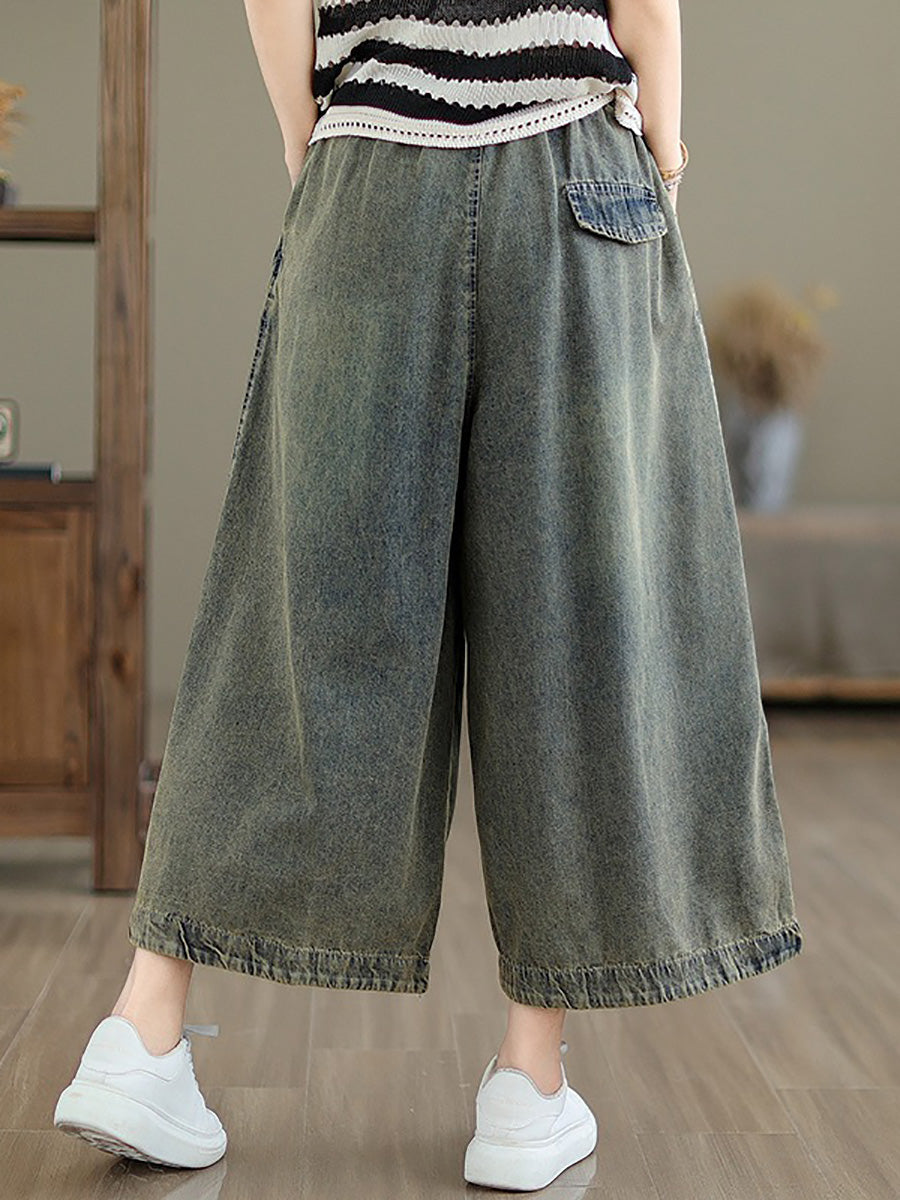 Women Summer Casual Embroidery Wide-leg Denim Pants CC010 ZMFS