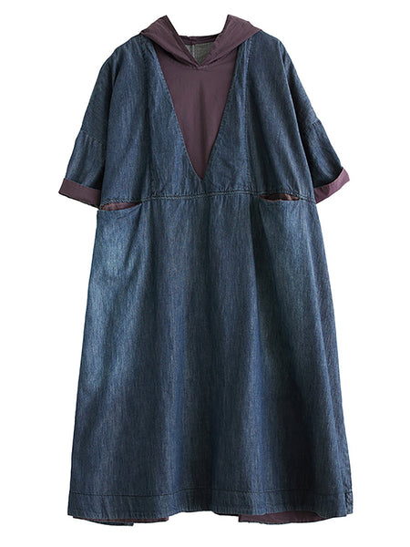 Women Summer Casual Spliced Denim Hooded Dress WE1034 Ada Fashion