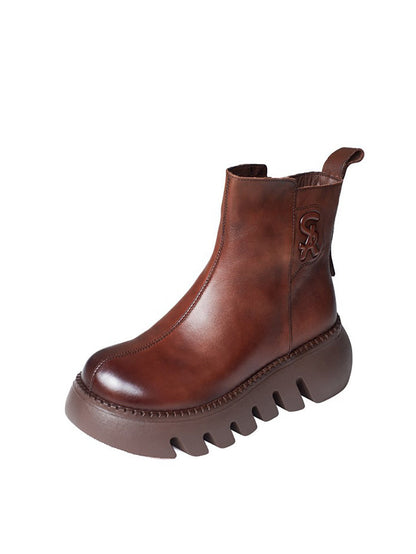 Women Retro Genuine Leather Platform Boots QM017 RXMY