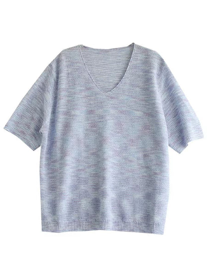 Women Summer Casual Knitted Linen V-Neck Shirt WE1029 Ada Fashion