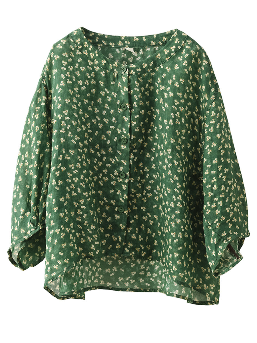 Women Summer Artsy Floral O-Neck Thin Shirt FD023 XJYF