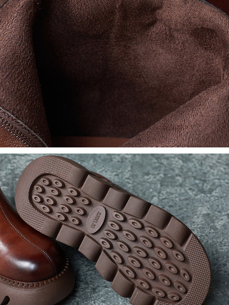 Women Retro Genuine Leather Platform Boots QM017 RXMY