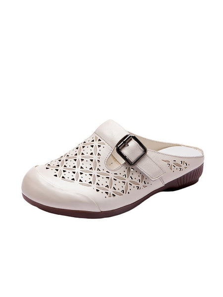 Heel Hollow Out Genuine Low Leather Women Shoes Vintage FashionChic