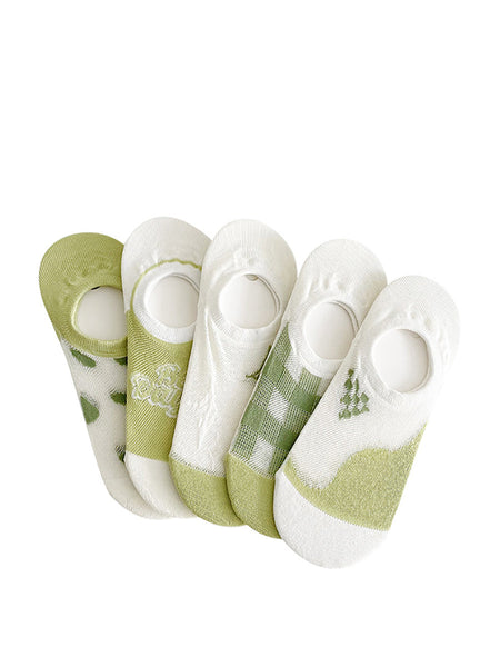 5 Pairs Women Summer Green Thin Short Socks II1030 BUYKUD