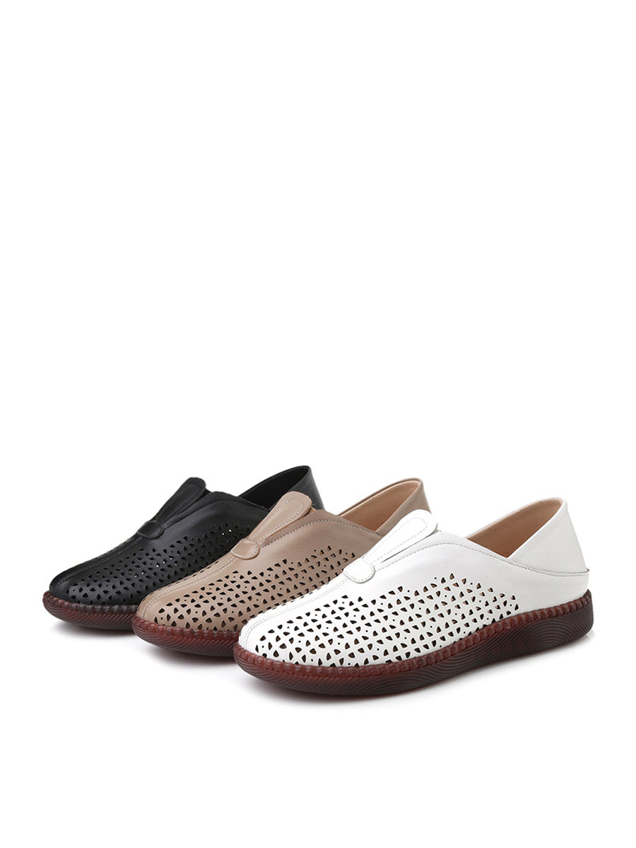 Women Summer Solid Casual Leather Cutout Flat Shoes HH048 HNXZ