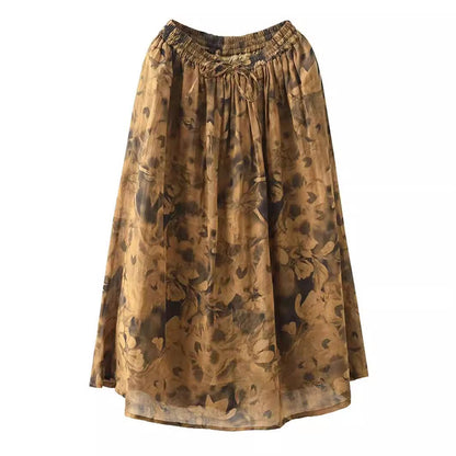 Women Vintage Summer Flower Ramie Loose Skirt QW1006 Ada Fashion