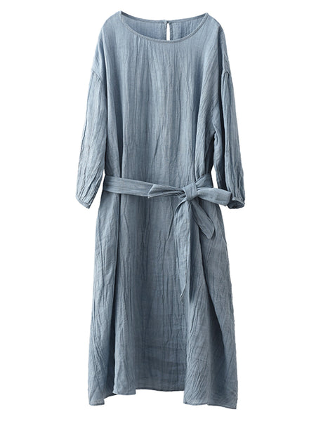 Women Summer Artsy Solid Strap Ramie Dress QW1014 Ada Fashion