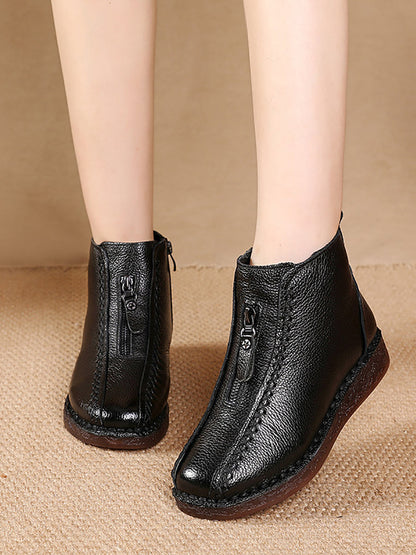 Women Winter Vintage Leather Fleece-lined Low Heel Boots AT1034 BC