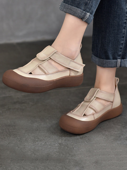 Women Vintage Summer Solid Leather Flat Shoes AA1049 Ada Fashion