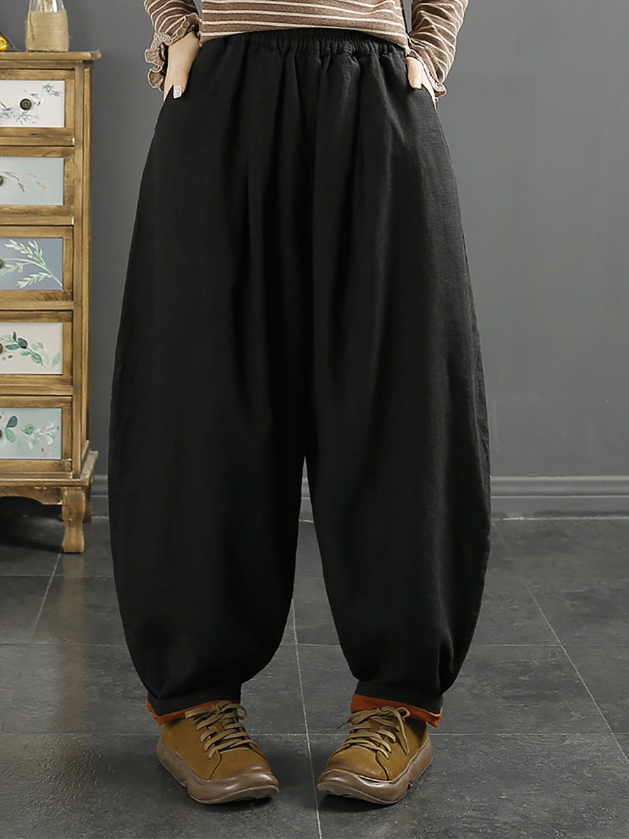 Plus Size Women Autumn 100%Linen Pure Color Bloomers AK1025 Genistyle Shop