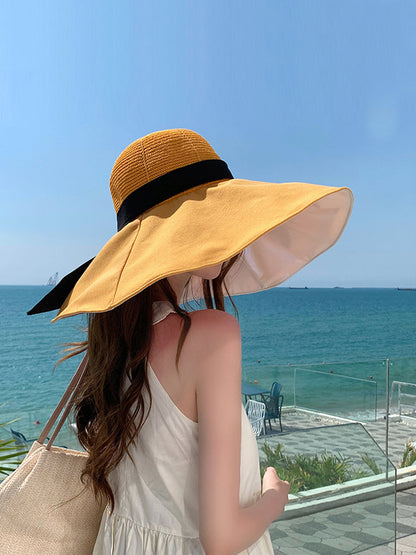 Women Summer Colorblock Large Brim Sunproof Hat WE1002 Ada Fashion