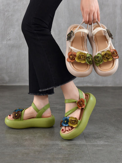 Sandals Vintage FLower Platform Leather Women FashionChic