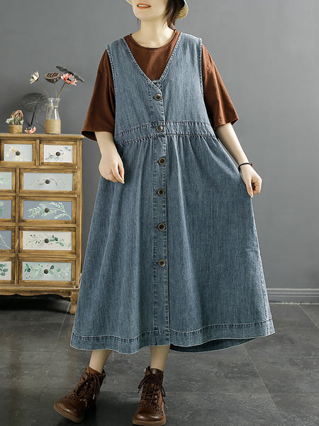 Women Casual Cotton Button-Up Spring Denim Vest Dress SC1044 Ada Fashion