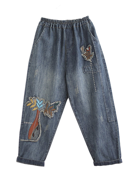 Women Summer Patch Spliced Denim Harem Pants CV1044 Ada Fashion