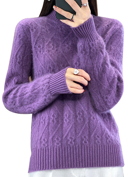 Women Autumn Half Turtleneck Wool Twist Knit Sweater AV1052 Genistyle Shop