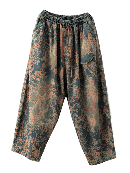 Women Casual  Tie-dye Autumn Strap Denim Harem Pants AI1028 YYMY
