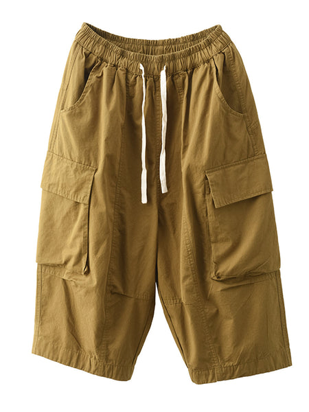 Women Summer Casual Solid Pocket Loose Cotton Fifth Pants FD022 ZMMM